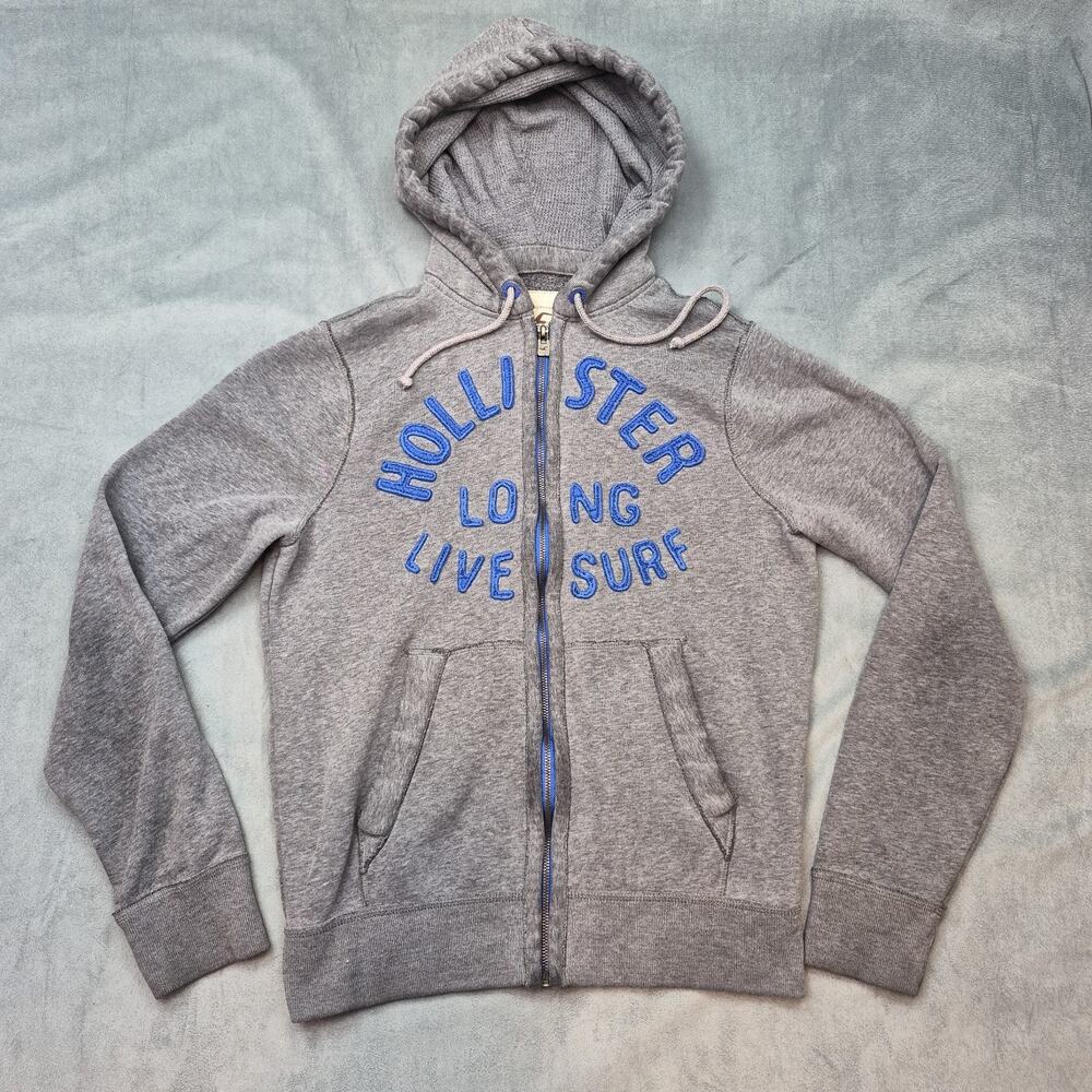 Vintage Y2K Hollister Long Live Surf Embroidered Gray Hoodie Men L Thermal Hood